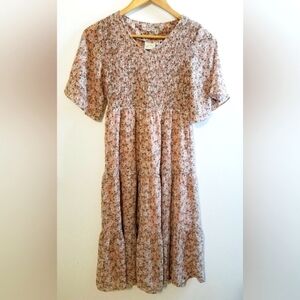 Love Olive Co Pink Prairie Floral Smocked Dainty Tiered Dress Girls XL Cottage